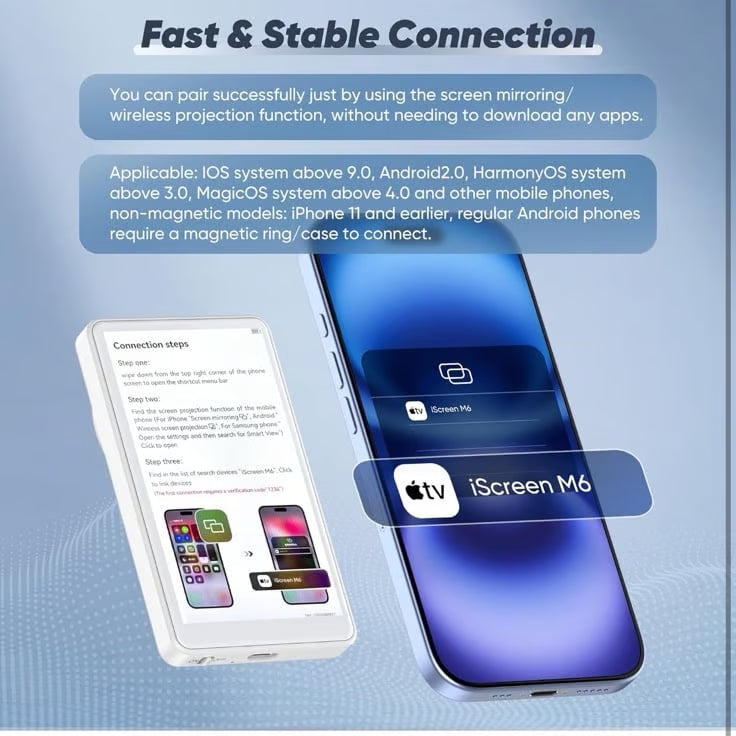 Camoo: Magnetic Wireless Selfie Monitor Screen & Recording Display, Rear Camera Preview Screen with 1080P Wireless Recording for iPhone & Android, Vlogging, TikTok & Live Streaming