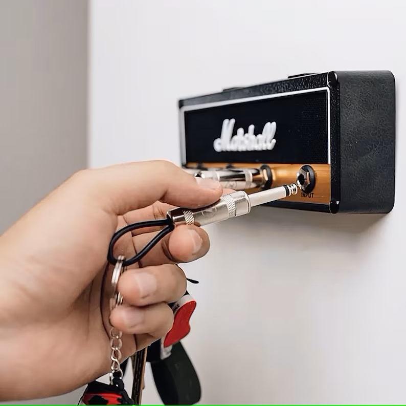 JackRack: Marshall-Style Wall Mounted Key Holder with 4 Guitar Amp Plug Keychains for Home & Studio Décor