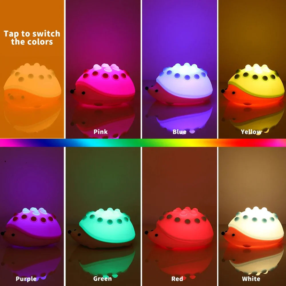 Poppy: Adorable Hedgehog Silicone Night Lamp with Color-Changing LED & Rechargeable Design for Cozy Bedroom Décor & Gifting