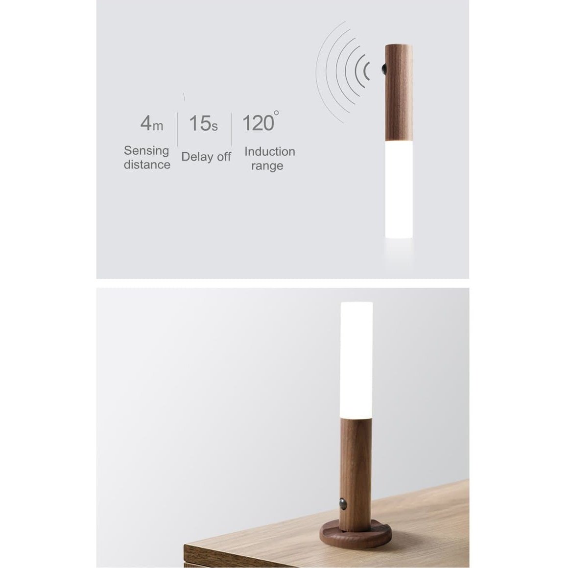 Wand: Magnetic Motion Sensor Light with USB Rechargeable LED & Wall-Mounted Wooden Torch Design for Home & Hallways