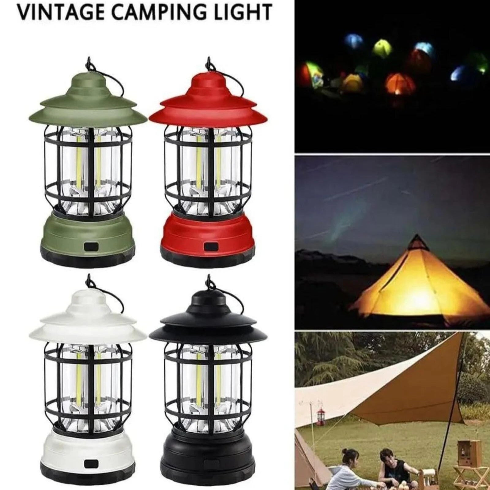 Lantern: Portable Retro Camping Lamp with Knob Adjustable LED, Type-C Charging & Waterproof Design for Outdoor & Emergency Use