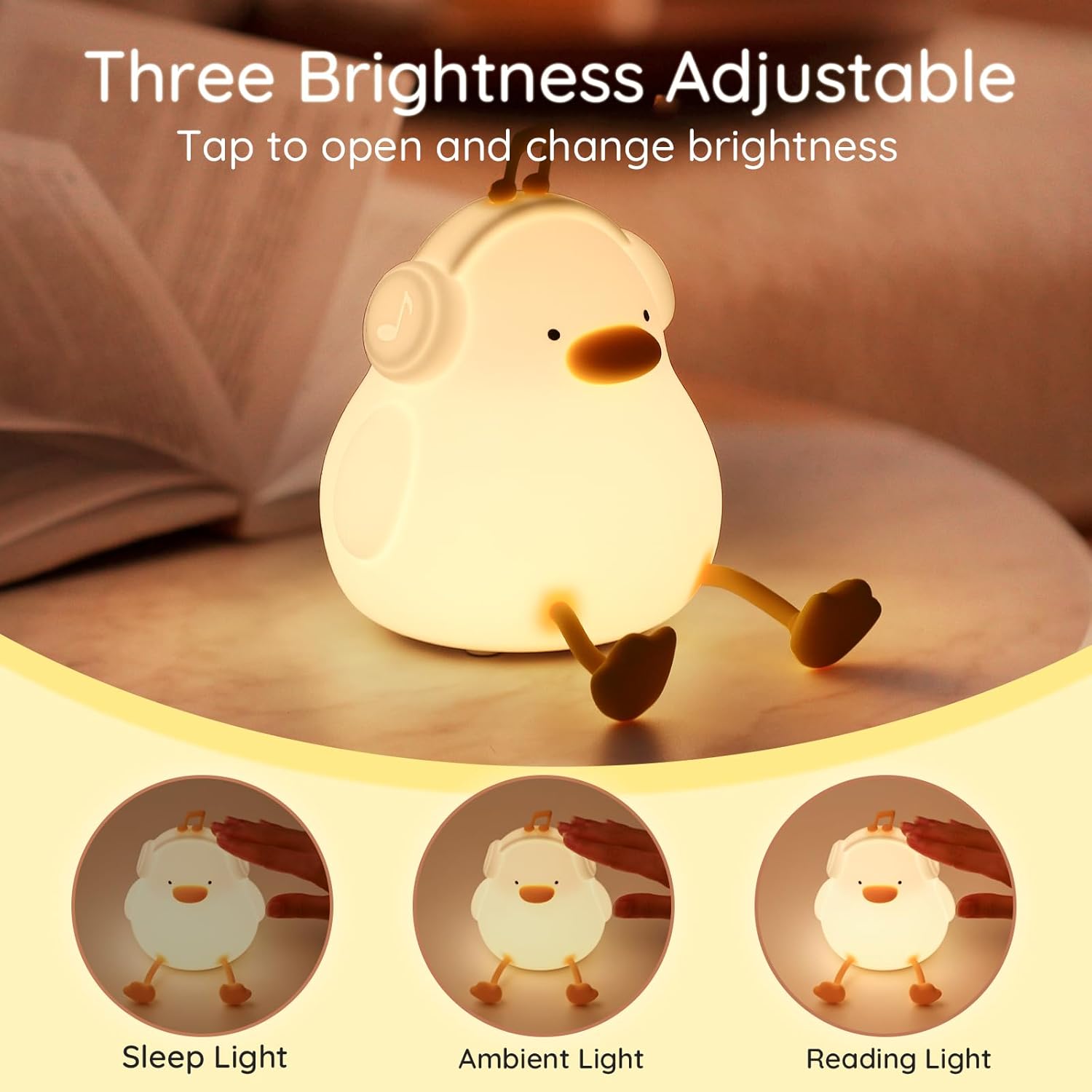 DJDuck: Adorable Silicone Duck with Headphones LED Lamp – Dimmable, Rechargeable Kawaii Room Decor
