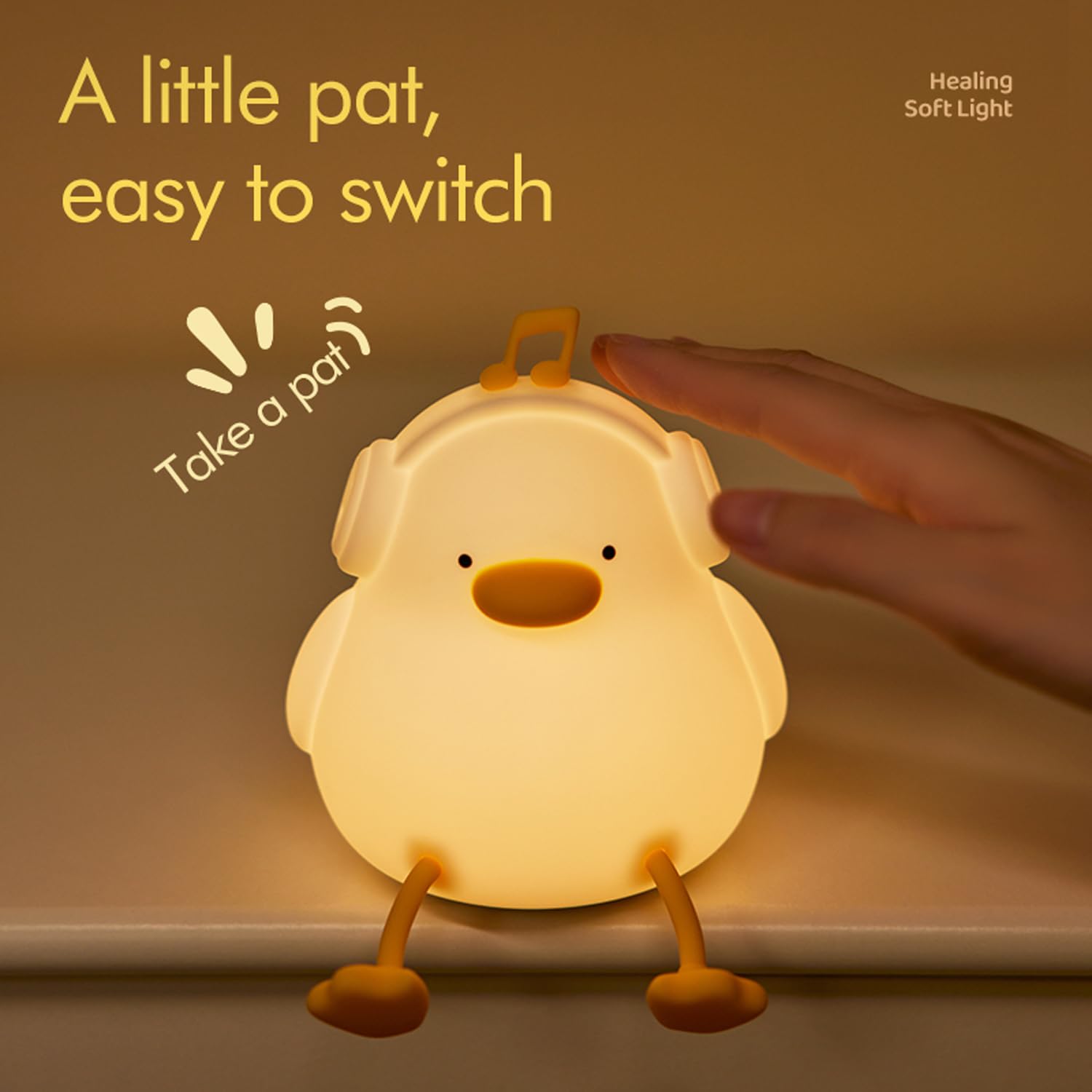 DJDuck: Adorable Silicone Duck with Headphones LED Lamp – Dimmable, Rechargeable Kawaii Room Decor