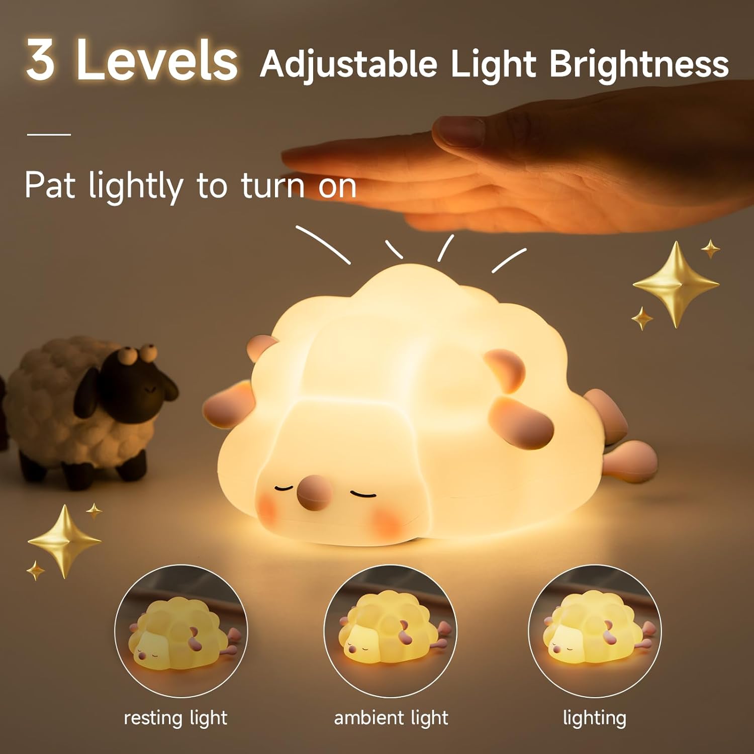 Wooly: Adorable Silicone Sheep Night Light – USB Rechargeable Soft LED Glow with Tap Control for Kids' Bedroom, Gifting & Cozy Bedside Décor
