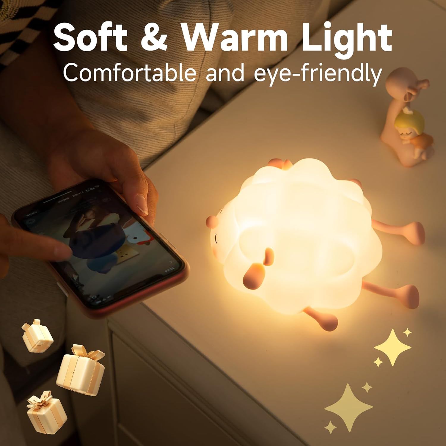 Wooly: Adorable Silicone Sheep Night Light – USB Rechargeable Soft LED Glow with Tap Control for Kids' Bedroom, Gifting & Cozy Bedside Décor