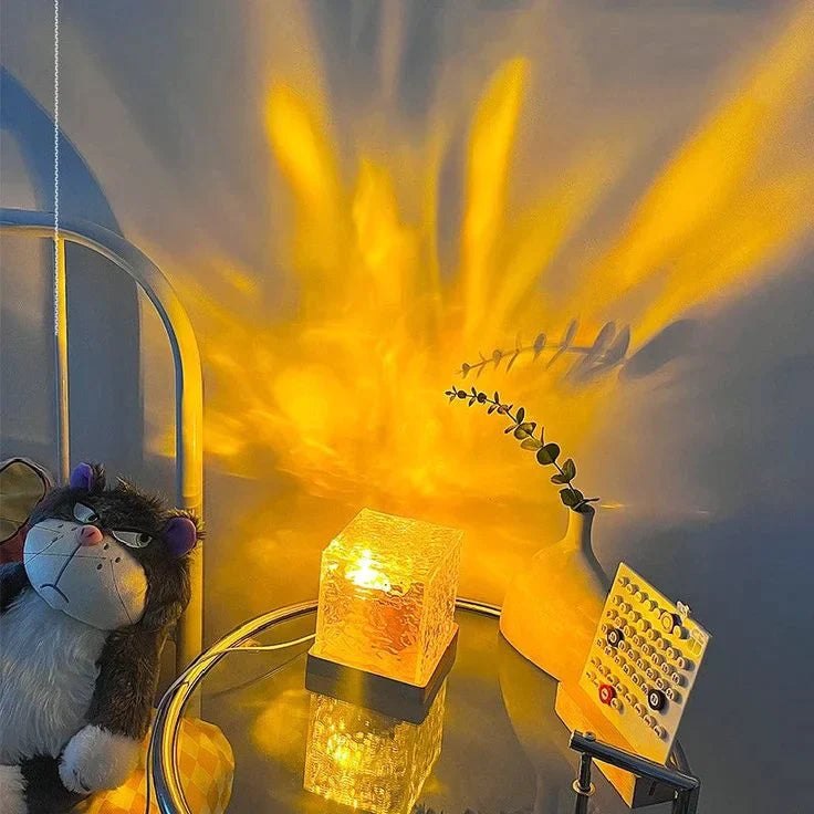 PrismCube: Soothing Ambient Ocean Wave Lamp with 3D Water Effect, 16-Color LED Projection & Remote Control for Relaxing Room Décor